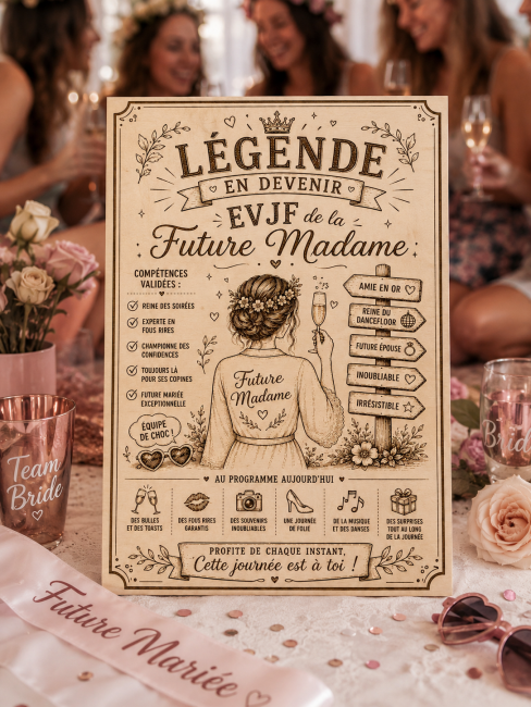Panneau EVJF personnalisé Future Madame décoration enterrement de vie de jeune fille Panneau EVJF en bois personnalisé Légende en devenir Future Madame lors d’un enterrement de vie de jeune fille