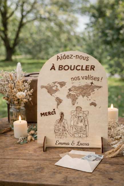 panneau mariage bois urne mariage voyage decoration exterieure fleurs sechees