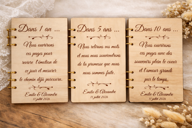 livrets capsule temporelle mariage en bois 1 an 5 ans 10 ans