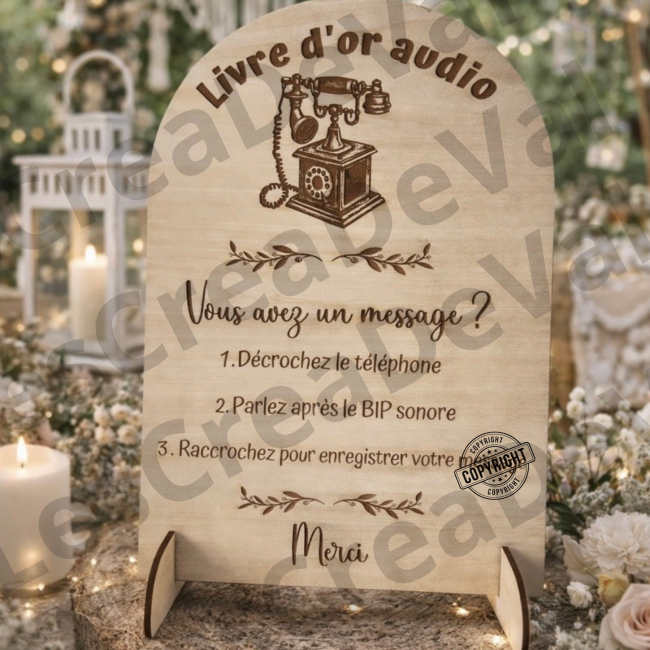 Panneau bois livre d’or audio mariage décoration élégante panneau livre d’or audio mariage bois gravé décoration romantique avec bougies