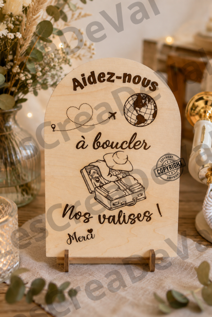 Panneau Aidez-nous à boucler nos valises pour urne de mariage Panneau en bois pour urne mariage thème voyage décoration bohème