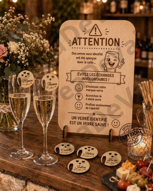 Panneau  en bois gravé pour bar et  réception mariage