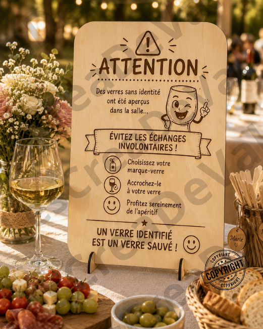 Panneau humoristique en bois gravé pour bar de réception mariage