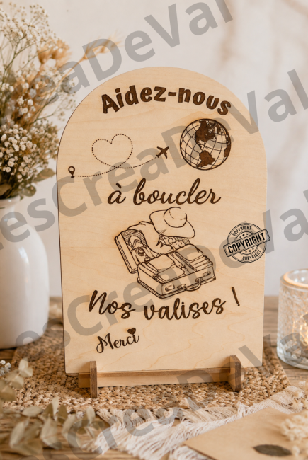 Panneau urne mariage thème voyage en bois personnalisé Panneau urne mariage voyage en bois Aidez-nous à boucler nos valises