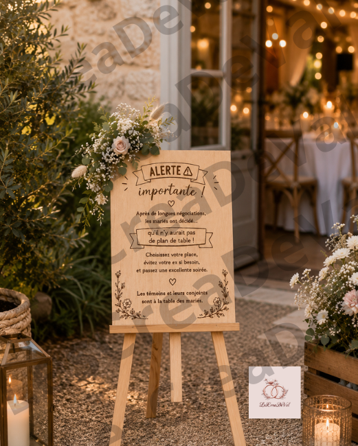 Panneau mariage libre placement invités en bois gravé