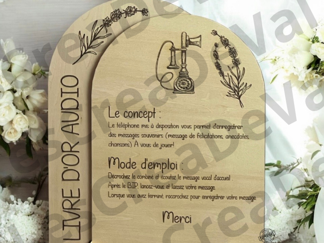 Mode d'emploi livre d'or audio mariage Panneau mode d'emploi livre d'or audio en bois pour mariage
