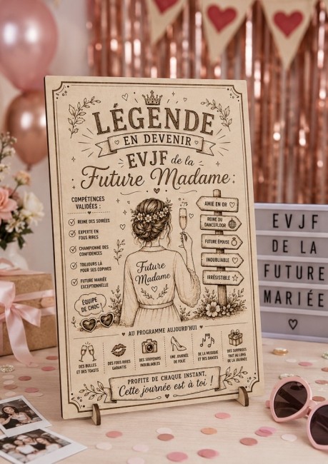 Panneau EVJF en bois personnalisé format A3 Future Madame Panneau EVJF personnalisé en bois format A3 décoration future mariée et fête entre copines