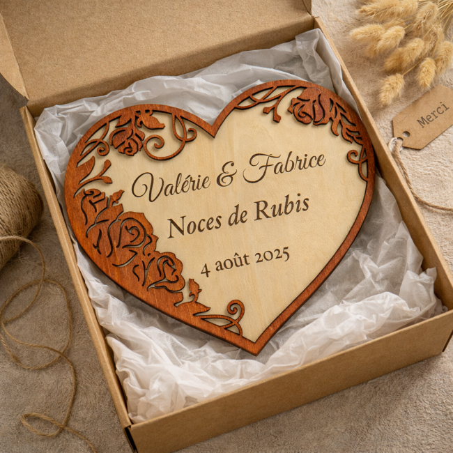 Coeur en bois personnalisé emballé prêt à offrir coeur anniversaire de mariage en bois personnalisé emballage soigné boîte craft prêt à offrir