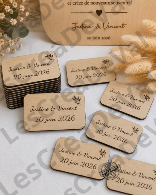 Personnalisation des cartes du jeu des binômes mariage Cartes personnalisées en bois avec prénoms et date pour jeu des binômes mariage