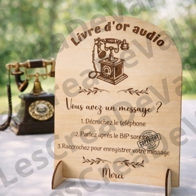 Panneau mariage livre d’or audio avec téléphone vintage panneau livre d’or audio mariage avec téléphone vintage décoration bois