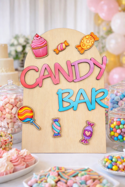Décoration Candy Bar personnalisée en bois decoration candy bar bois personnalise fete anniversaire mariage