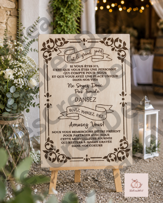 Panneau merci mariage personnalisé en bois décoration réception