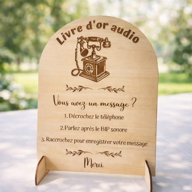 Panneau mariage bois livre d’or audio extérieur panneau livre d’or audio mariage bois extérieur fond nature