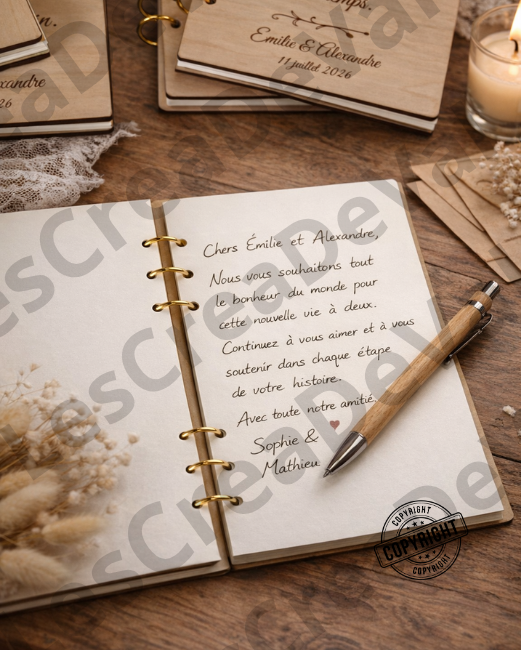 message des invités livre d’or mariage message écrit par les invités dans un livre d’or mariage en bois