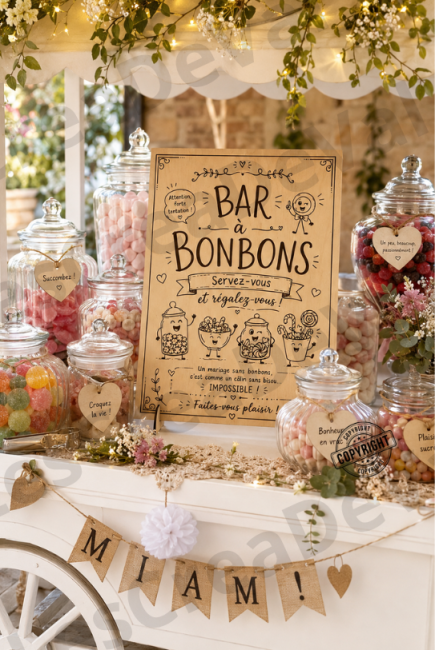 Panneau bois pour Candy Bar et buffet de bonbons Panneau Bar à Bonbons pour table Candy Bar de mariage