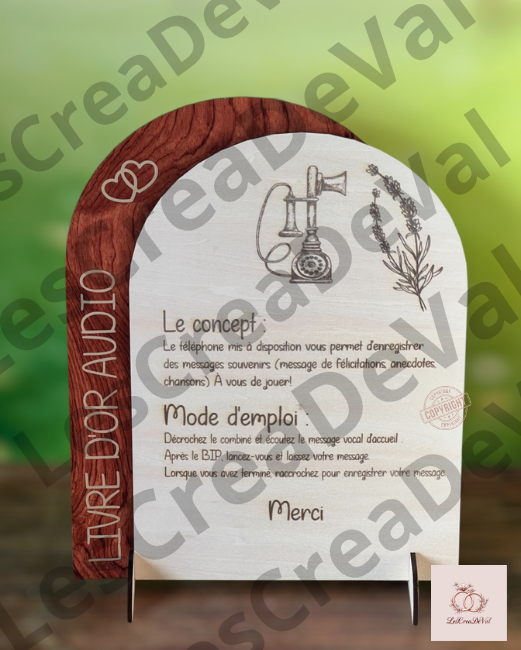 Panneau livre d'or audio en bois pour messages vocaux des invités