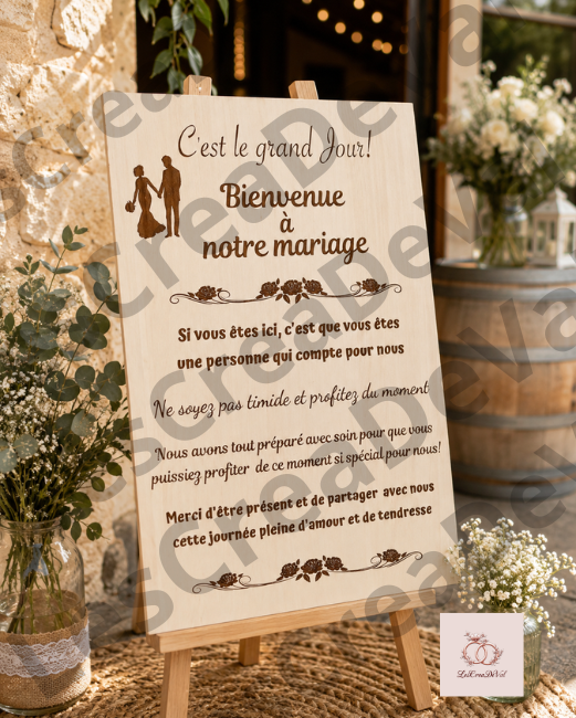 Panneau bienvenue mariage décoration réception Panneau bienvenue mariage en bois décoration entrée réception