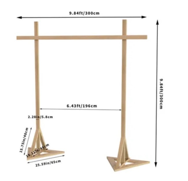 Dimensions de l'arche de cérémonie en bois 300 x 300 cm disponible à la location à Toulouse