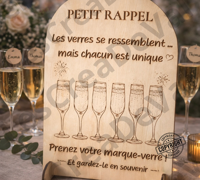  panneau mariage bois avec verres invités décoration table