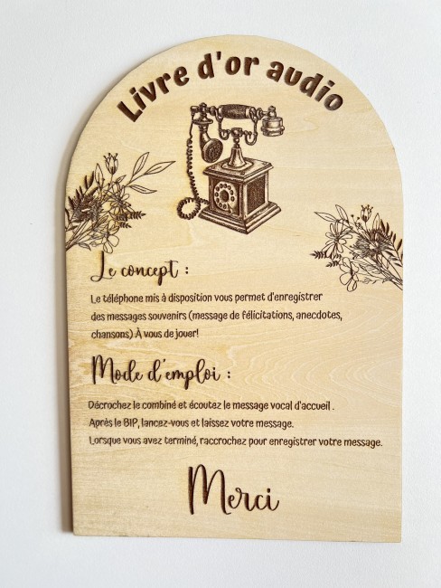  panneau livre d’or audio bois gravé mariage fond neutre