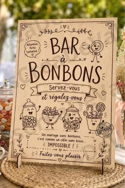 Décoration Bar à Bonbons mariage – LesCreaDeVal Décoration Bar à Bonbons mariage avec panneau bois gravé