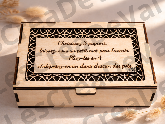 Coffret en bois gravé pour livre d'or original de mariage