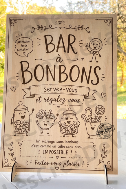 Panneau Candy Bar mariage en bois gravé Panneau en bois pour Bar à Bonbons et Candy Bar mariage