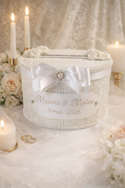 Urne mariage personnalisée prénoms mariés dentelle