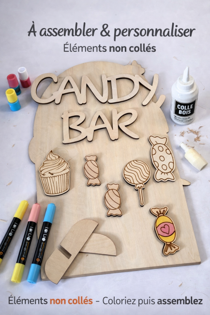 Panneau Candy Bar bois à assembler et personnaliser – décoration DIY panneau candy bar bois diy a assembler personnaliser bonbons bois