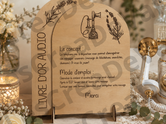 Livre d'or audio mariage décoration champêtre Panneau livre d'or audio en bois décoration mariage champêtre