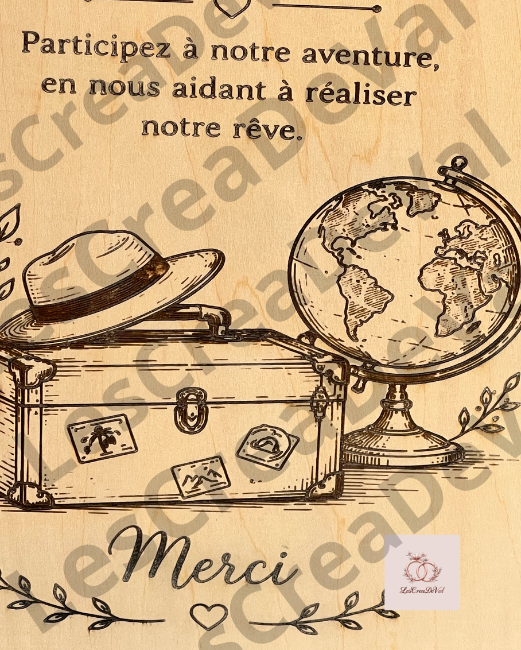 Panneau urne mariage en bois gravé thème voyage Panneau mariage en bois pour urne thème voyage personnalisé