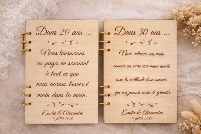 livrets capsule temporelle mariage en bois 20 ans et 30 ans