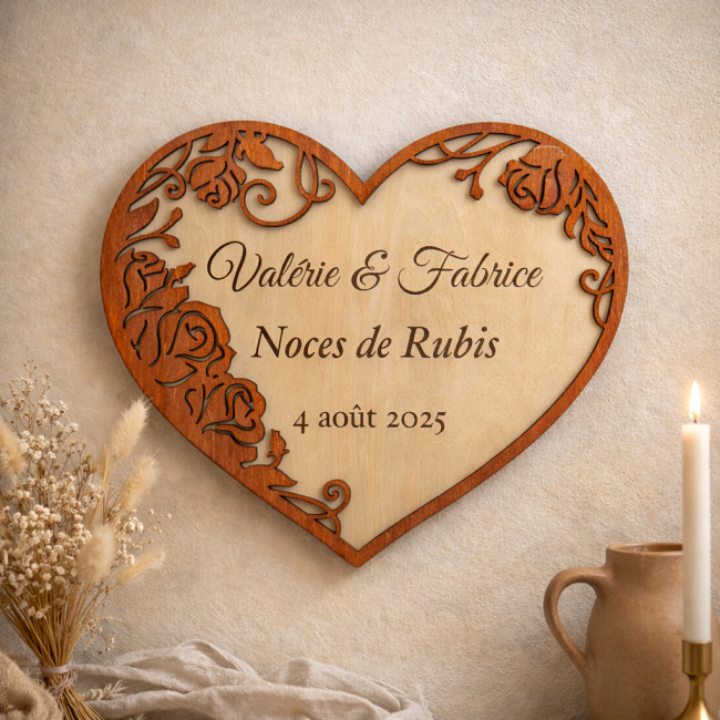 Coeur bois gravé personnalisé – décoration murale anniversaire de mariage coeur en bois personnalisé accroché au mur cadeau anniversaire de mariage décoration intérieure romantique