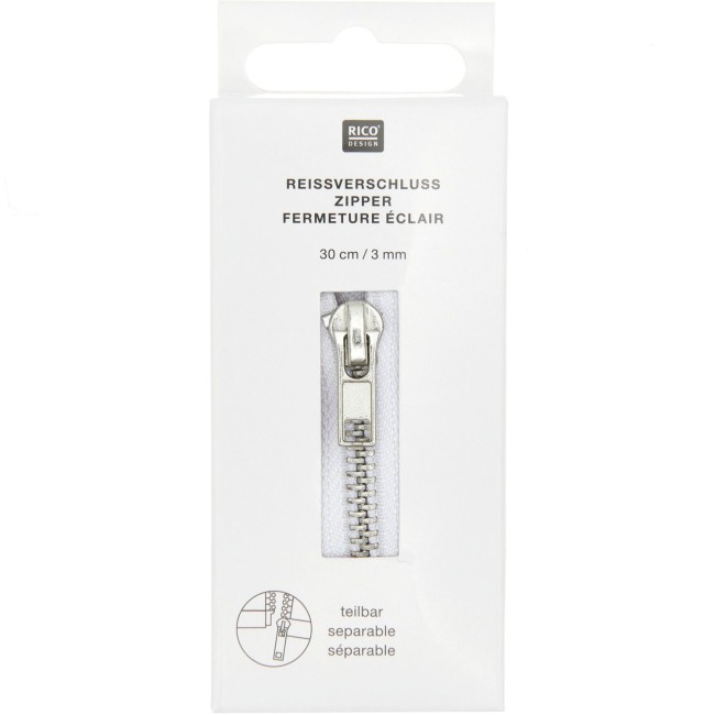 Fermeture éclair métal argent -Blanc cassé 22cm / 30cm / 50cm / 65cm 5 mm