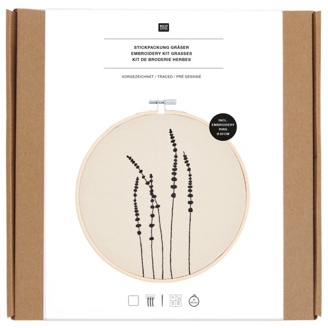 Kit de broderie avec motifs pré-déssinés - "HERBES" Ø20CM Rico Design
