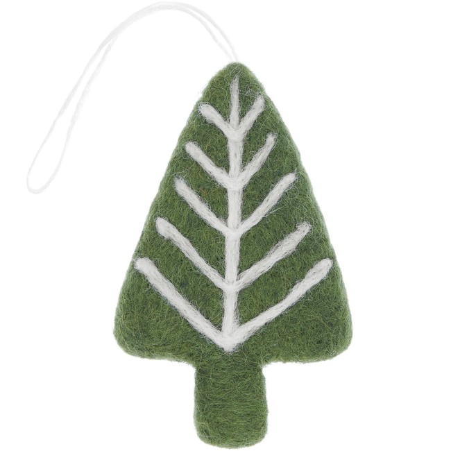 Pendentif Sapin branches feutrées à la main - Kaki 10,5 x 6 x 1,3 cm