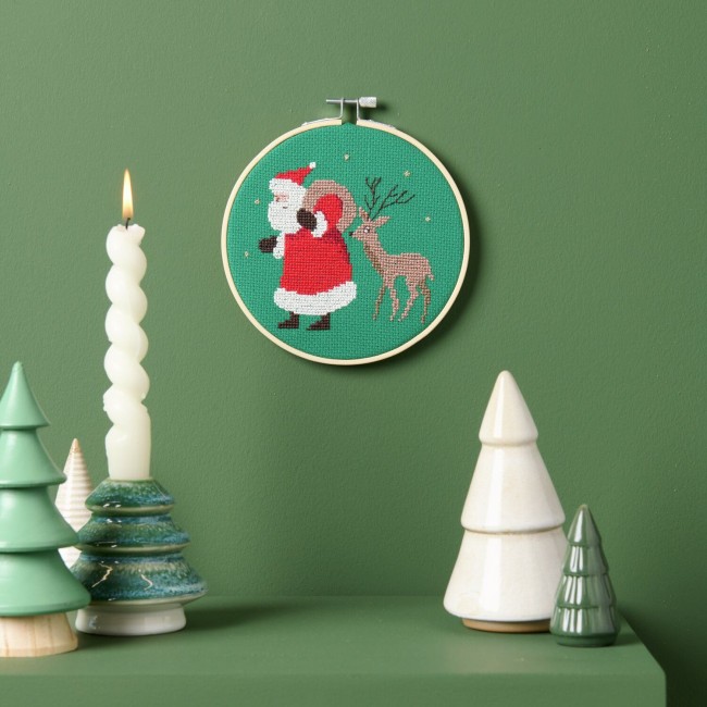Kit de broderie au Point de Croix - Père Noël et Renne 15 cm