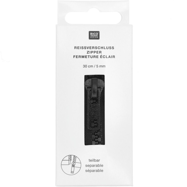 Fermeture éclair plastique - Noir 22 cm - 30 cm - 50 cm - 65 cm  5 mm