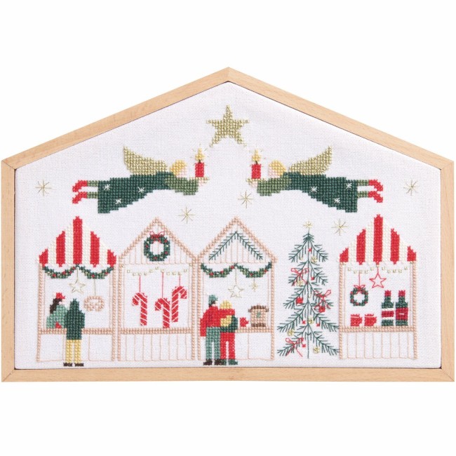 Kit de broderie Point de Croix - Marché de Noël 27,5 x 19  cm