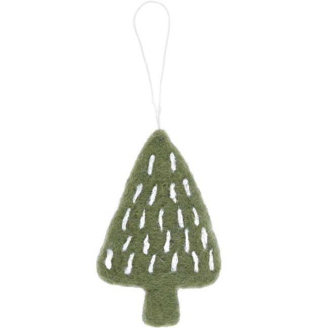 Pendentif Sapin avec pommes de pin feutrées à la main - Vert 10,5 x 6 x 1,3 cm