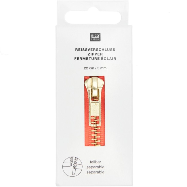 Fermeture éclair métal or - Orange néon 30 cm 5 mm