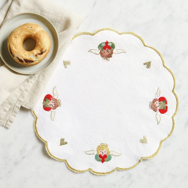 Set de table rond à broder 100% coton Or/Blanc - 30 cm  Vendu par 2 Sets