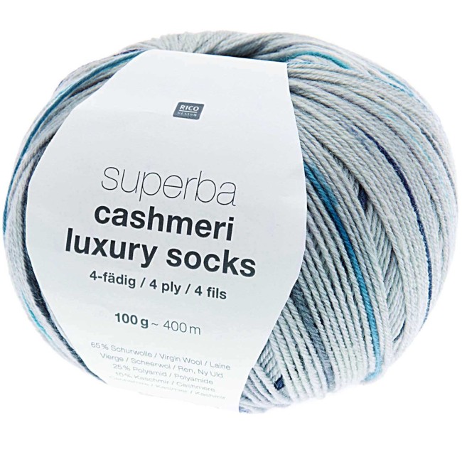 Superba Cashmeri Luxury Socks 4 fils - 005 Denim 100 GR 400 M Rico Design