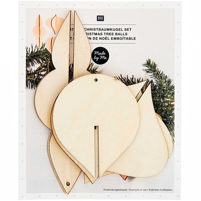 Set de boules emboîtables en bois naturel  (7 x 6 cm - 13,5 x 4,5 - 8,5 x 7,5 cm) - Set de 3 boules à peindre