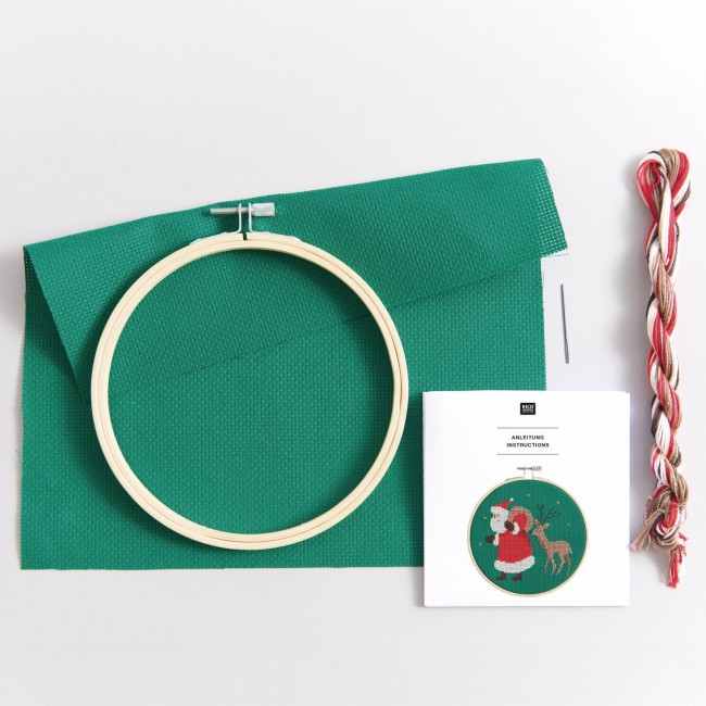 Kit de broderie au Point de Croix - Père Noël et Renne 15 cm