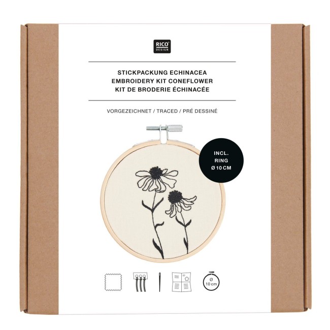 Kit de broderie avec motifs pré-déssinés - "ECHINACEE" Ø10CM Rico Design