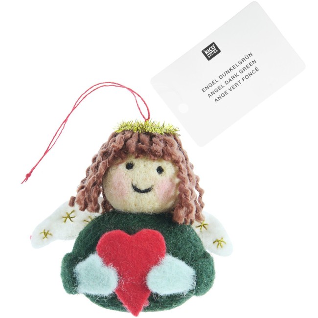 Pendentif Ange en feutre 3D - Vert foncé  7, x 8,2 x 4 cm