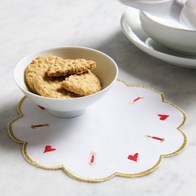 Set de table rond à broder 100% coton Or/Blanc - 30 cm  Vendu par 2 Sets
