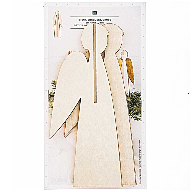 Set d'Ange emboîtable en bois naturel  18 x 7,5 cm  - Set de 2 anges à peindre