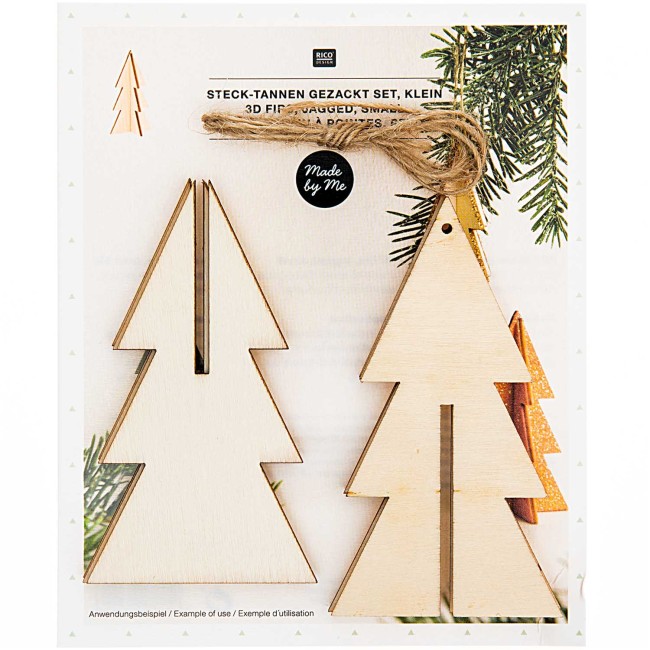 Set de sapin dentelé en bois naturel - 5 x 9 x 5 cm - Set de 3 sapins à peindre